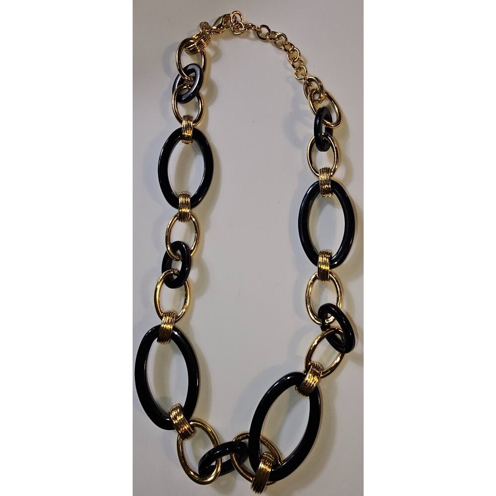 Vintage Monet Necklace Black and Gold Loop Necklace 17"
